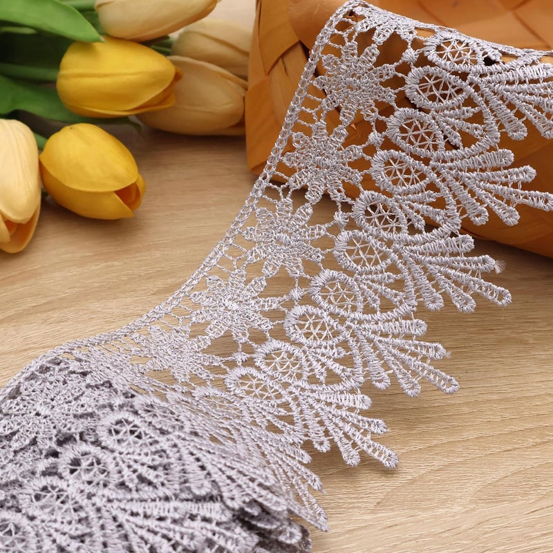 GXTIZAS Gray Lace Trim 5 Yards Wide Venise Lace Ribbon Embroidered Edge Trim for Sewing Crafts Pillow Case - Image 3